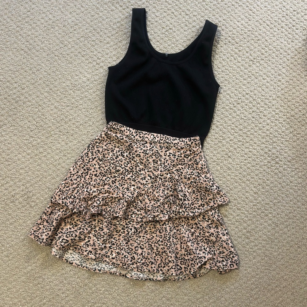 Leopard Print Ruffle skirt and tank top set